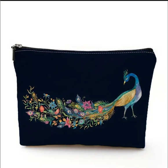 Handbags - Blue Peacock Black Cosmetic Bag